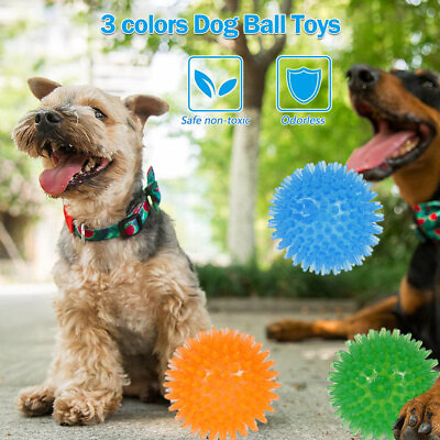 #ad 3Pcs Dog Chew Spiky Ball Rubber Dogs Tennis Balls Inside Teething Toy CV $12.69