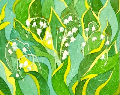#ad PAINTING WATERCOLOR ORIGINAL ART LILY OF THE VALLEY FLOWER WHITE 11X14 MAT 16X20 $159.00