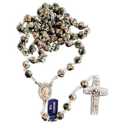 #ad St. Padre Pio Black Rosary Blessed By Pope with Relic $114.99