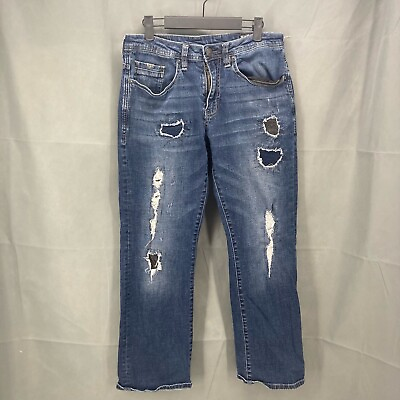 #ad Buffalo David Bitton King X Jeans Mens 32x30 Slim Boot Stretch Blue Distressed $27.99