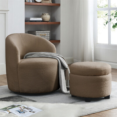 #ad Modern Swivel Barrel Chair Round Accent Chair Teddy Fabric with Storage Ottoman $238.00