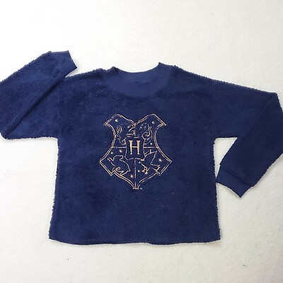 #ad Harry Potter Hogwarts Sleepwear Navy Blue Long Sleeve Fuzzy PJ Top Size XS $5.00