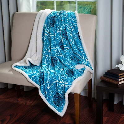 #ad 50x60 Inch Machine Washable Fleece Blanket Blue White $16.61