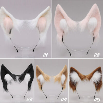 #ad Costume Faux Fox Ears Headband Fur Anime Cosplay Hair Clip Party Party Halloween $13.99