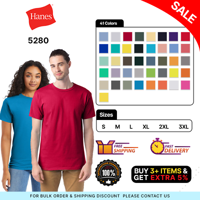 #ad Hanes 5280 Mens Short Sleeve Plain ComfortSoft Cotton Crew Neck Stylish T Shirt $7.63