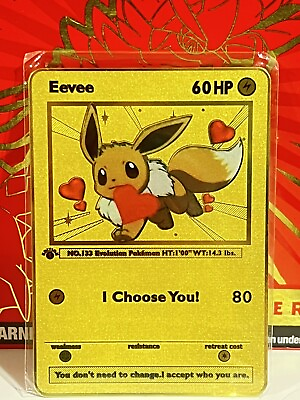 #ad Eevee I choose You Love Gold Metal Pokémon Card Collectible Gift Display $9.99