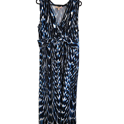 #ad Avella Maxi Dress Size 18 Womens Blue Stretch Sleeveless Soft Pattern Aqua White AU $15.00