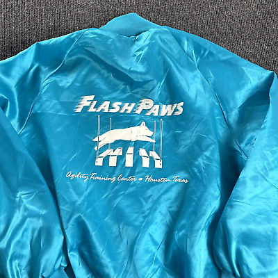 #ad Vintage 70#x27;s Flash Paws Dogs Animals Blue XL Satin Bomber Jacket $68.99