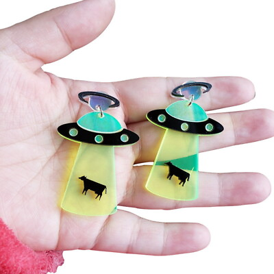 #ad Creative Acrylic Space Ship Cattle Earrings Animal Jewelry Women Party Girl Gift C $3.99