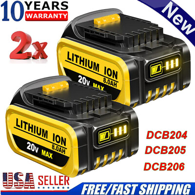 #ad 2 Pack 20V For DeWalt 20 Volt Max XR 8.0AH Lithium Ion Battery DCB206 2 DCB205 2 $49.79