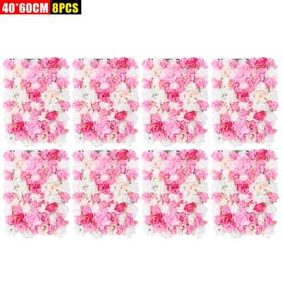 #ad 8Pcs Rose Flower Wall Panels Artificial Silk Wedding Supply Decor Party Floral $83.60