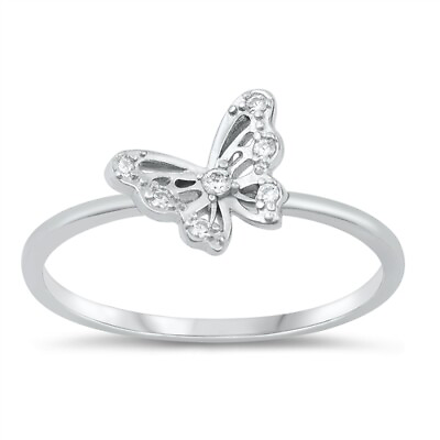 #ad Women#x27;s Sterling Silver CZ Butterfly Ring Available in Sizes 4 5 6 7 8 9 10 NEW $16.95