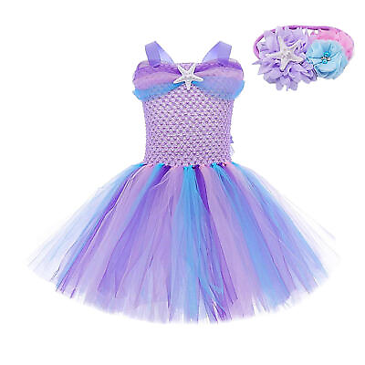 #ad Girls The Little Mermaid Dress Costume Kids Ariel Princess Tutu Dress Headband $21.83