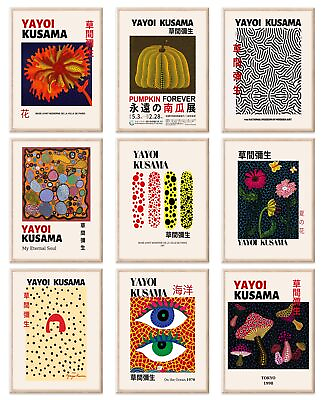 #ad Yayoi Kusama Posters Set of 9 Vintage Yayoi Kusama Wall Art Prints 草間弥生... $25.18