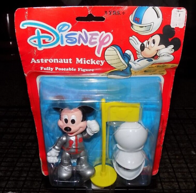 #ad VINTAGE Walt Disney Co Astronaut Mickey Poseable 4quot; Action Figure Sealed $39.99