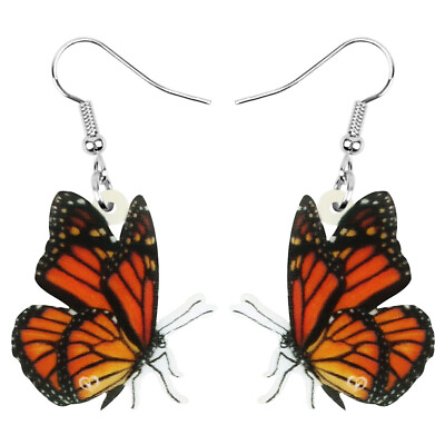 #ad Acrylic Flying Brown Monarch Butterfly Earrings Dangle Insects Charms Jewelry $5.99