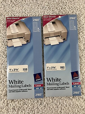#ad Lot Of 2 Avery 2160 Mini Sheets 200 White Mailing Labels 1quot; Width X 2.62quot; Length $5.90