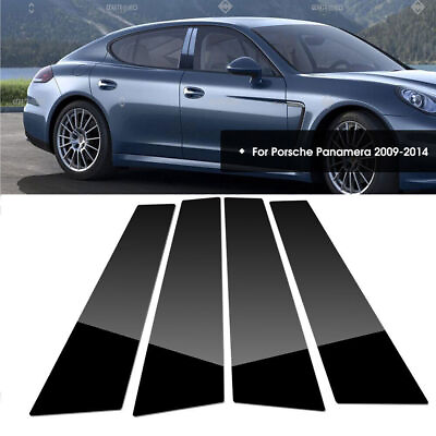 #ad 4PC Windows Door Pillar Post Trim Cover Strip For Porsche Panamera 2009 16 Black $8.49