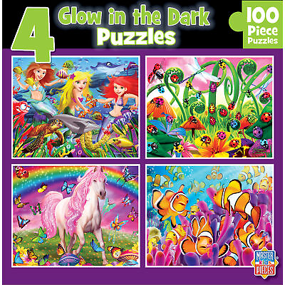 #ad MasterPieces Glow in the Dark 100 Piece Jigsaw Puzzles 4 Pack V1 $16.99