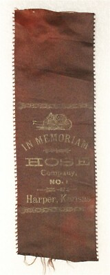 #ad 3606 Fire Department Memoriam Ribbon Hose Co. 1 Harper Kansas c.1880#x27;s $22.49