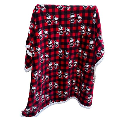 #ad Berkshire Peanuts Christmas Snoopy Charlie Brown Soft Throw Plaid Red 58.5x47.5quot; $25.00