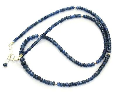 #ad 17.5 18.5quot; NECKLACE NATURAL SAPPHIRE BEADS SOLID 925 STERLING SILVER #D1862 $128.00
