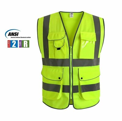 G amp; F Multiple Pockets Class 2 High Visibility Zipper Front Safety Vest $11.99