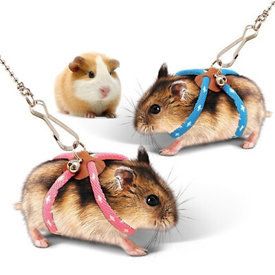#ad Adjustable Small Pet Hamster Leash Harness Set With Bells Ferrets Traction Y ff $2.85