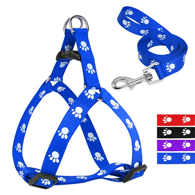 #ad 10pcs Lot Paw Print Step in Pet Dog Harness and Leash Set for Small Medium Dogs $79.99