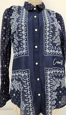 #ad UPCYCLED Women#x27;s Large Old Navy Blue and White Button Up Continue Mental Health $9.10