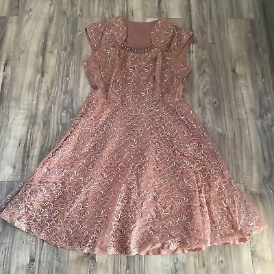 #ad Vintage 1950#x27;s Dress Brown Lace Sleeveless Illusion Cocktail $79.79