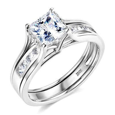 #ad 14K White Gold Cubic Zirconia Princess Stone Women#x27;s Engagement Ring $557.38