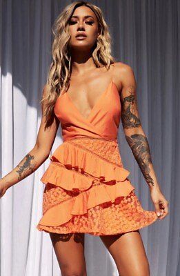 #ad NWT Sage Paige Floating Mini Boho Ruffle Floral Dress Tangerine Orange Sz M $54.99