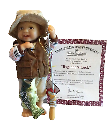 #ad Ashton Drake Doll BEGINNERS LUCK Reel Cute Doll Collection Has COA Doll Fishing $11.97