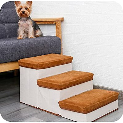 #ad High Density Foam Dog Stairs 3 Tier Extra Wide amp; Deep Pet Ramp Ladder for Bed $39.99