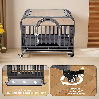 #ad 32 37#x27;#x27; Furniture Dog Cage with with Removable Trays and Wheels Large Pet Kennel $225.70