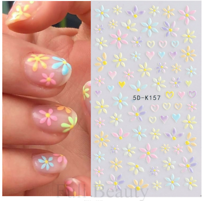 #ad #ad 5D Nail Stickers Embossed Daisy Flower Bride Decals Nail Art Decoration DIY K157 $2.95
