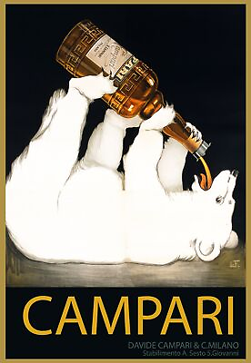 #ad 10670.Decoration POSTER.Polar bear drinks liquor.Bar interior decor graphic art $60.00