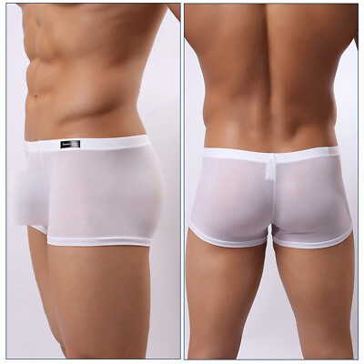 #ad Men Ice Silk Underwear Panties Sexy Transparent Boxer Briefs Low rise Underpants $6.89