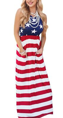 #ad Womens 4th of July American Flag Sleeveless Maxi Dress with Medium Usa Flag $42.20