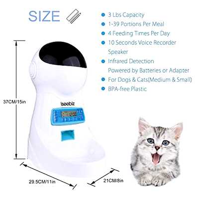 Iseebiz Automatic Dog Cat Feeder 3Lb Pet Food Dispenser Voice Recorder Timer $31.34