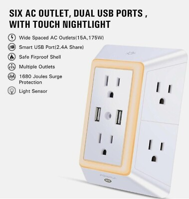 #ad Powrui AHR 508 6 AC Outlets With 2 USB Ports Adapter Wall Charger $12.99