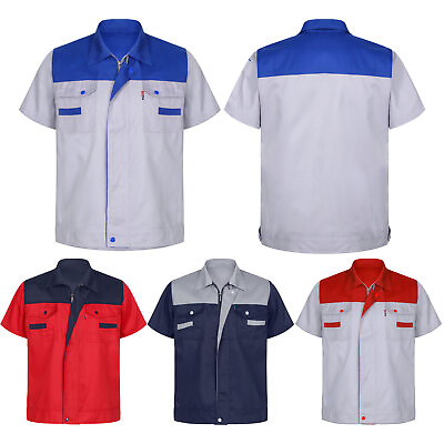 #ad US Men#x27;s Work Shirts Mechanic Technician Uniform Short Sleeve Jacket Coats Tops $6.36