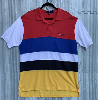 #ad Vintage 90s Polo Sport Mens XL Ralph Lauren Polo Short Sleeve Colorblock $23.85