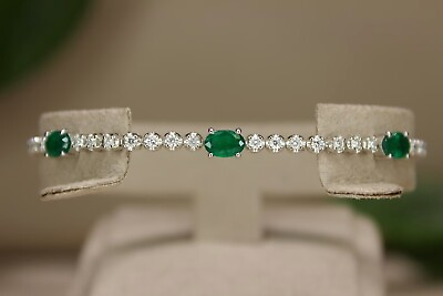 #ad 5Ct Oval Cut Simulated Green Emerald Tennis Silver Bracelet 14K White Gold Over $238.82