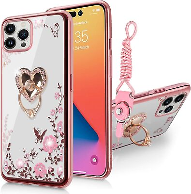 #ad Funda Para iPhone 14 Pro Max Para Mujer Con De Cristal Suave Tpu Bling Mariposa $19.99