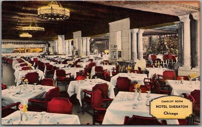 #ad 1940s CHICAGO Postcard HOTEL SHERATON quot;Camelot Roomquot; Restaurant Linen c1940s $4.02