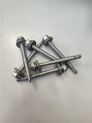 #ad Qty 100 #14 x 2 1 2quot; Stainless Rubber Washer Hex Head Roofing Siding Screw TEK $35.00