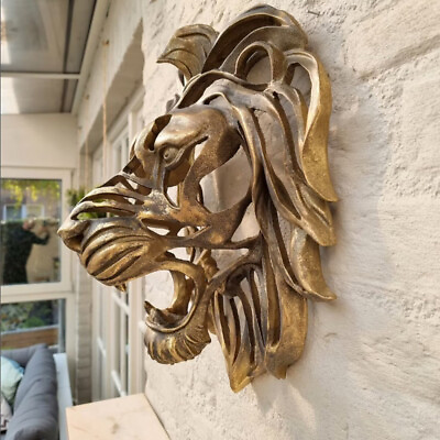 #ad Large Lion Head Wall Mounted Art Sculpture Gold Resin Lion Head Art Wall Decor $30.54