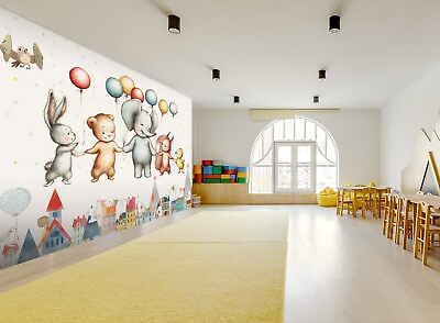 #ad 3D Rabbit Elephant 8731 Wallpaper Mural Wall Print Wall Wallpaper Murals US Coco $164.99